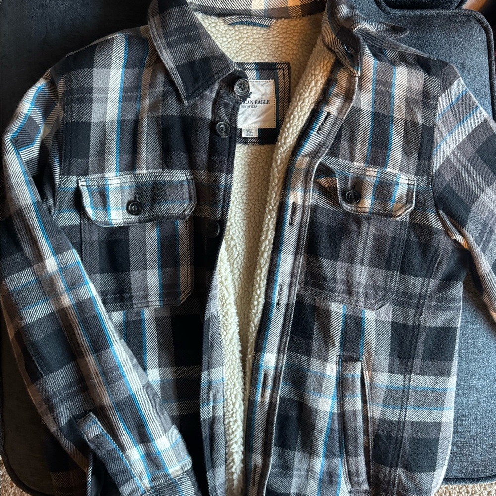 American Eagle Flannel Shirt-Jacket Sherpa Lined
